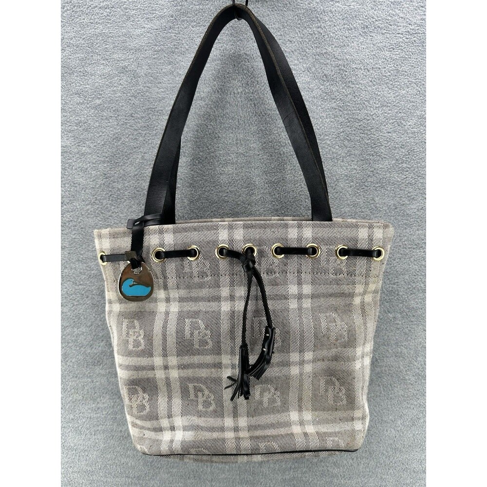 DOONEY BOURKE PL289 BL Gray Plaid Bucket Shoulder Handbag PU4